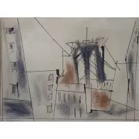 City Scene by Lyonel Feininger, Ink and crayon on paper, sold Nov 2022