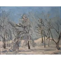 Winter Trees by Walter Emerson Baum, Oil on board, sold Nov 2022