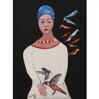 Nahum Tschacbasov, Portrait of a Woman with Birds.1982, Oil on canvas