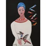 Nahum Tschacbasov, Portrait of a Woman with Birds.1982, Oil on canvas