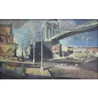 Hans Temple, 64 at lower right. From a New Jersey collection. Dimensions: 29.5, Large oil on burlap/canvas