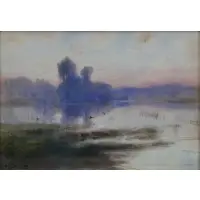 Samuel Peter Rolt Triscott, Landscape with Ducks, Watercolor signed lower left