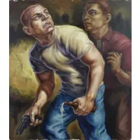 Owen Smith, Two Men in Dispute, Oil on illustration board