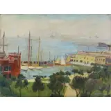 Jane Peterson, Harbor Scene, Oil on canvas