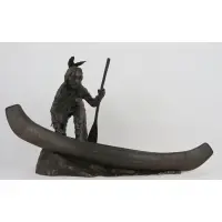 Carl Kauba, Untitled, Large bronze of an Native American stepping into a canoe
