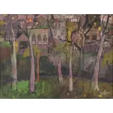 Henry Lawerence Faulkner, Trees and houses, Oil on board