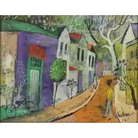 Henry Lawerence Faulkner, Street scene, Oil on board