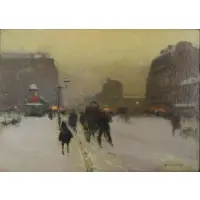 Luigi Loir, Dusk street scene, Oil on canvas