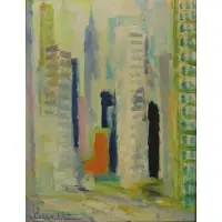 NYC Skyscrapers by Luigi Corbellini, Oil on canvas, sold Oct 2022
