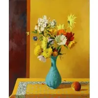 Still life by Fernand Renard, Oil on canvas, sold Oct 2022