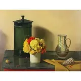 Fernand Renard, Still life with flowers & pots, Oil on canvas