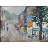 Vladimir Lebedev, Street Scene, Oil on board