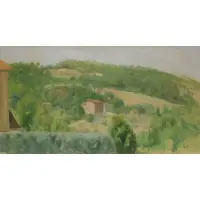 Lennart, Landscape Taken from Montecastello di Vibio, Oil on strathmore rag charcoal paper, mounted on board