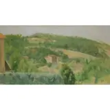 Lennart, Landscape Taken from Montecastello di Vibio, Oil on strathmore rag charcoal paper, mounted on board