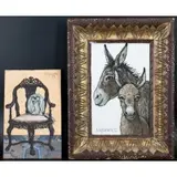 Keith Ingermann, Dog on chair and Donkey, Both oils on board