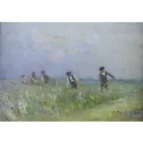 Ivan Pavlovitch Pochitonov, Landscape with figures, Oil on board