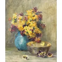 Paula Collas Primer, Floral Still Life, Framed watercolor