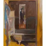 Elena Sisto, Woman at doorway, Oil on canvas