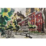 W. David Shaw, Gramercy Park, New York to lower right, Watercolor on paper