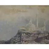 Caroline Leeds, Acropolis with cityscape, Oil on canvas