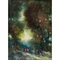 Stefano Sideris, Forest Scene, Oil on Board