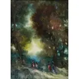 Stefano Sideris, Forest Scene, Oil on Board