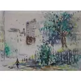 Robert Patterson, Man walking a dog, Watercolor on paper