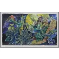 Dubi Arie, Judaica scene, Oil on paper