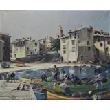 Maurice Lagendre, Dock Scene, Oil on canvas