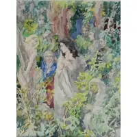 Louise Mansfield, Allegorical Figures in Forest, Watercolor on paper
