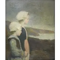 William McKillop, Two young girls, Oil on masonite
