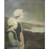 William McKillop, Two young girls, Oil on masonite