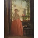 Antoine Émile Plassan, Beauty at window, Oil on board