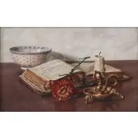 Oswald Eichinger, Still life with candle, Oil on board