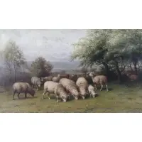 George Riecke, Sheep in a pasture, Oil on canvas