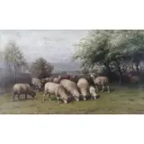George Riecke, Sheep in a pasture, Oil on canvas