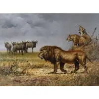Eric Forlee, 93 to lower right. Titled "Lion, Oil on Canvas