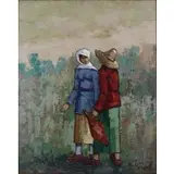 Menelaos Katafygiotis, Farmers, Oil on Canvas