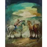 Menelaos Katafygiotis, Man with horses, Oil on Canvas