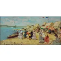 Suzanne Demarest, French Beach Scene, Oil on canvas