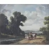 Raoul Millais, Horse-drawn Carriage in Countryside, Oil on board