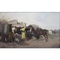 Orientalist Trade Scene, Kirgises(?) at the Market, Oil on canvas