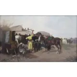 Orientalist Trade Scene, Kirgises(?) at the Market, Oil on canvas
