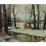 Ralph Iligan, Forest scene with a stream, Oil on board