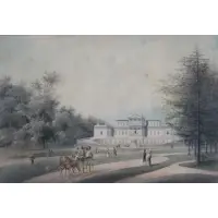 Cornelius de Kruyf, Figures Strolling in the Park of Welgelegen, Haarlem, 19TH C. Ink and watercolor on paper