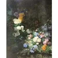 Eugene Bidau, Still Life with Flowers, Large oil on canvas