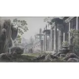 Jean Henry Alexandre Pernet, Capriccio of Classical Ruins and an Obelisk, Black ink, gray wash and watercolor on paper