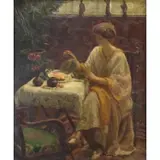 Alfred-Victor Fournier, Lady Pouring Tea, Oil on Canvas