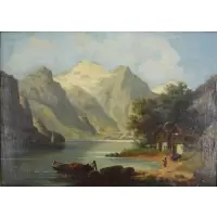 August Peters, Landscape with a Cottage, Oil on canvas