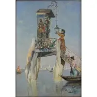 Francesco Brunery, Venetian Scene (Offering of Fire), Oil on panel